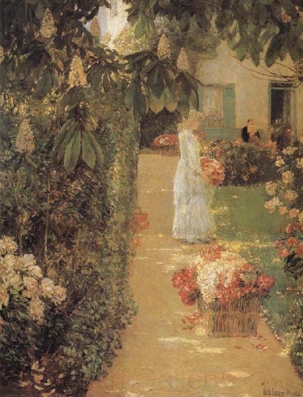 Childe Hassam Gathering Flowers in a French Garden Norge oil painting art